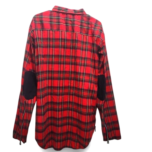 FWRD Denim & Co Men's 2XL Red Plaid Button Down Zipper Accents Elbow Patches - Picture 8 of 8